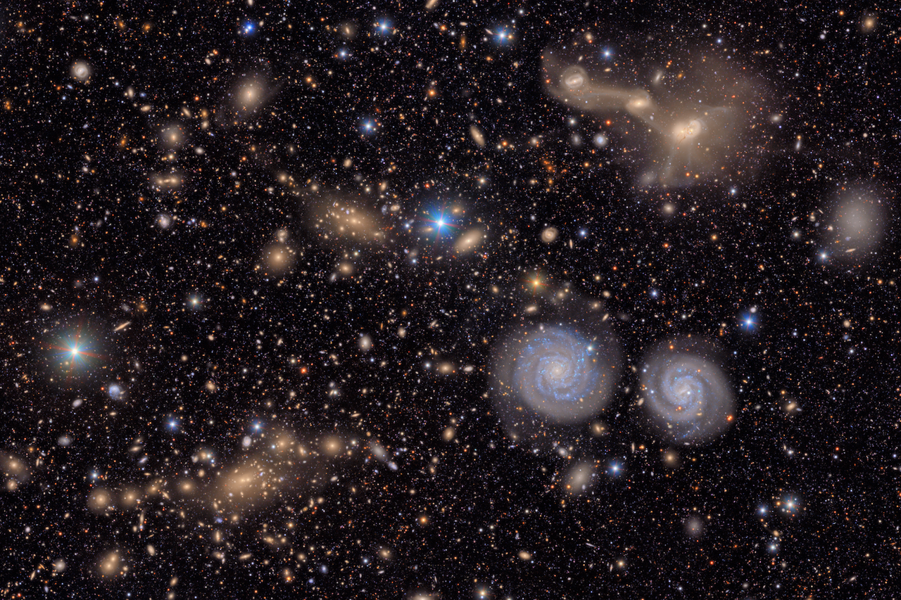 Una pequeña sección de la vista del Cúmulo de Virgo desde el Observatorio Vera C. Rubin, ofreciendo una vívida visión de la variedad que existe en el cosmos. Crédito: NSF–DOE Vera C. Rubin Observatory