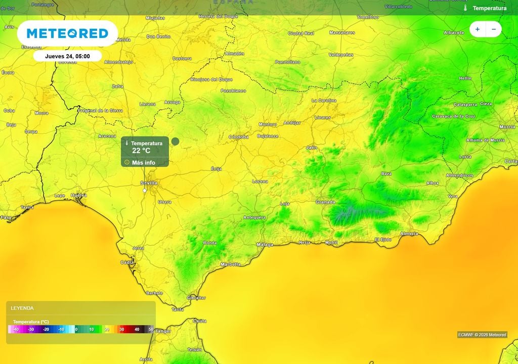En el valle del Guadalquivir aún tendremos noches donde las temperaturas no bajen de los 22-23ºC.