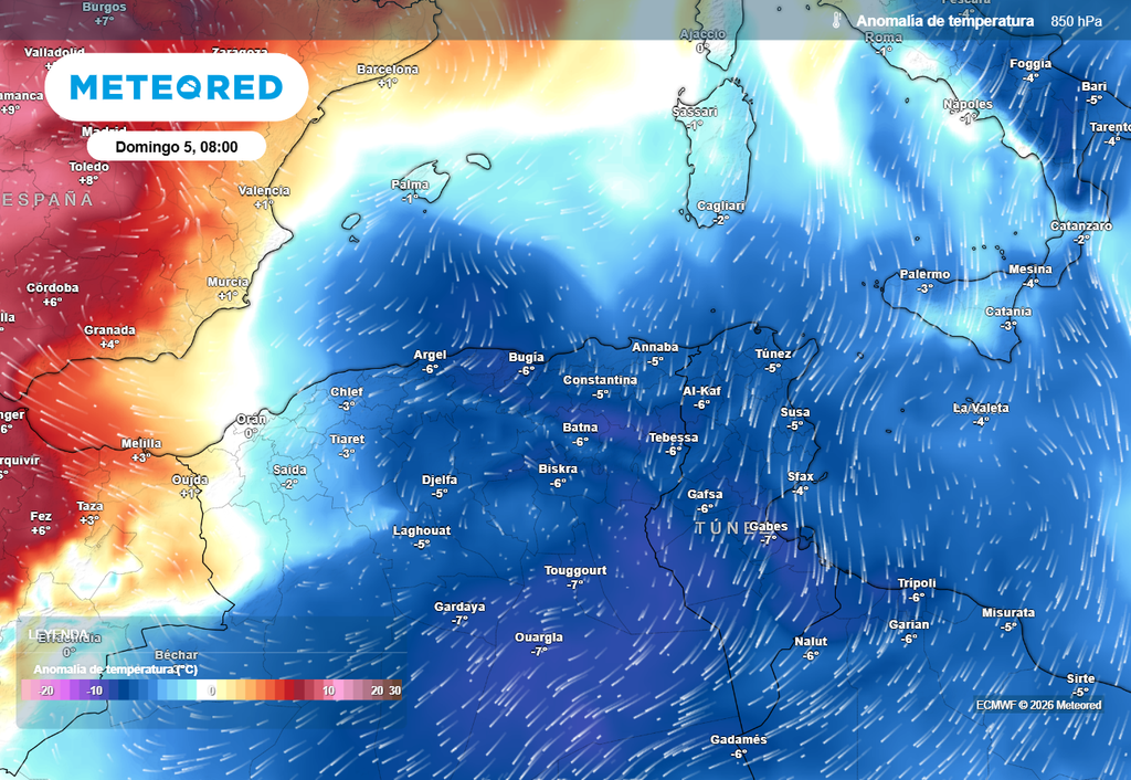La entrada de aire más fresco desde el noreste de Europa traerá consigo un descenso de las temperaturas en países como Argelia, Túnez y Libia.