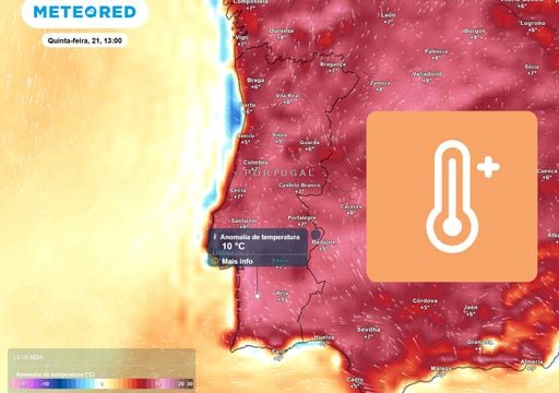 &ldquo;Ver&atilde;o aproxima-se rapidamente de Portugal&rdquo;: mapa de anomalia do modelo europeu mostra tons de vermelho mais intensos