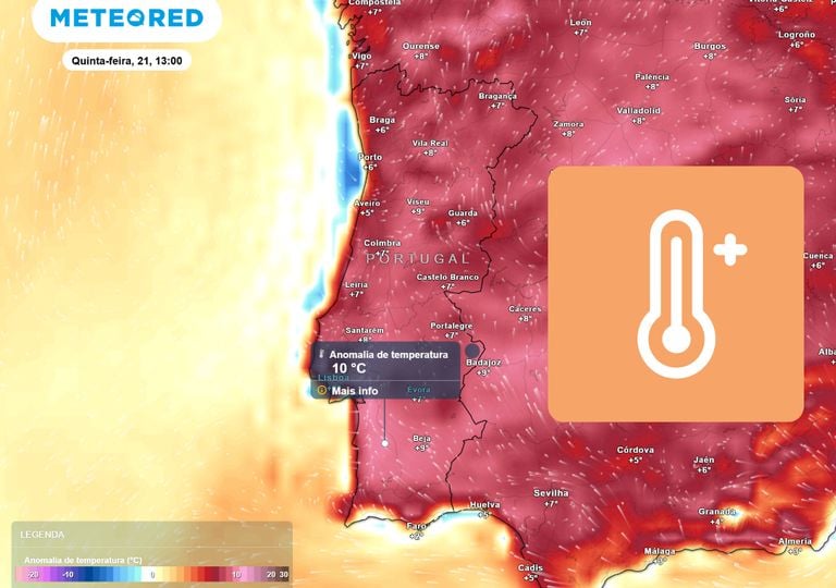 &ldquo;Ver&atilde;o aproxima-se rapidamente de Portugal&rdquo;: mapa de anomalia do modelo europeu mostra tons de vermelho mais intensos