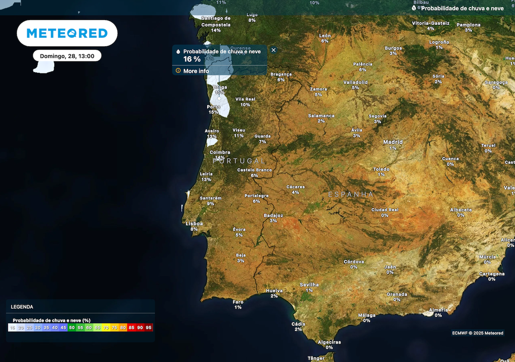 Probabilidade de precipitação reduzida até domingo. Probabilidade de precipitação reduzida até domingo.