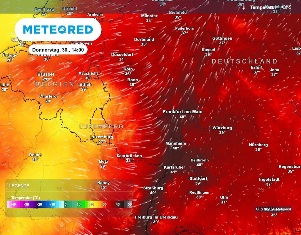 Am Donnerstag werden im Südwesten Spitzenwerte um 40 bis 41 Grad erwartet.