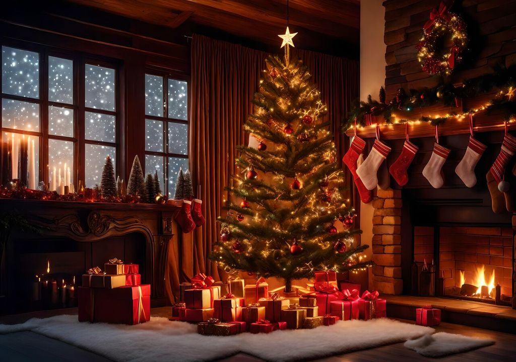 árbol, decoraciones, Navidad, casa