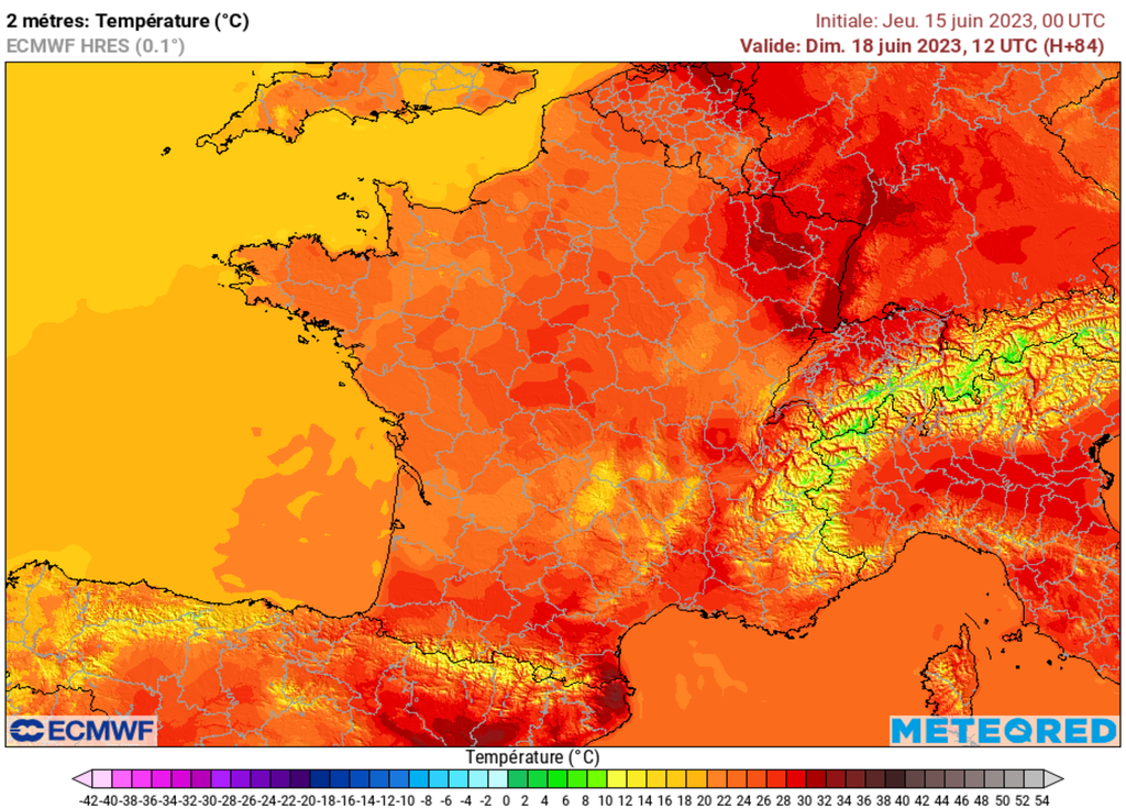 Les 30°C voire plus sont encore prévus dimanche en direction de l'Alsace et la Lorraine, ce avant les orages.