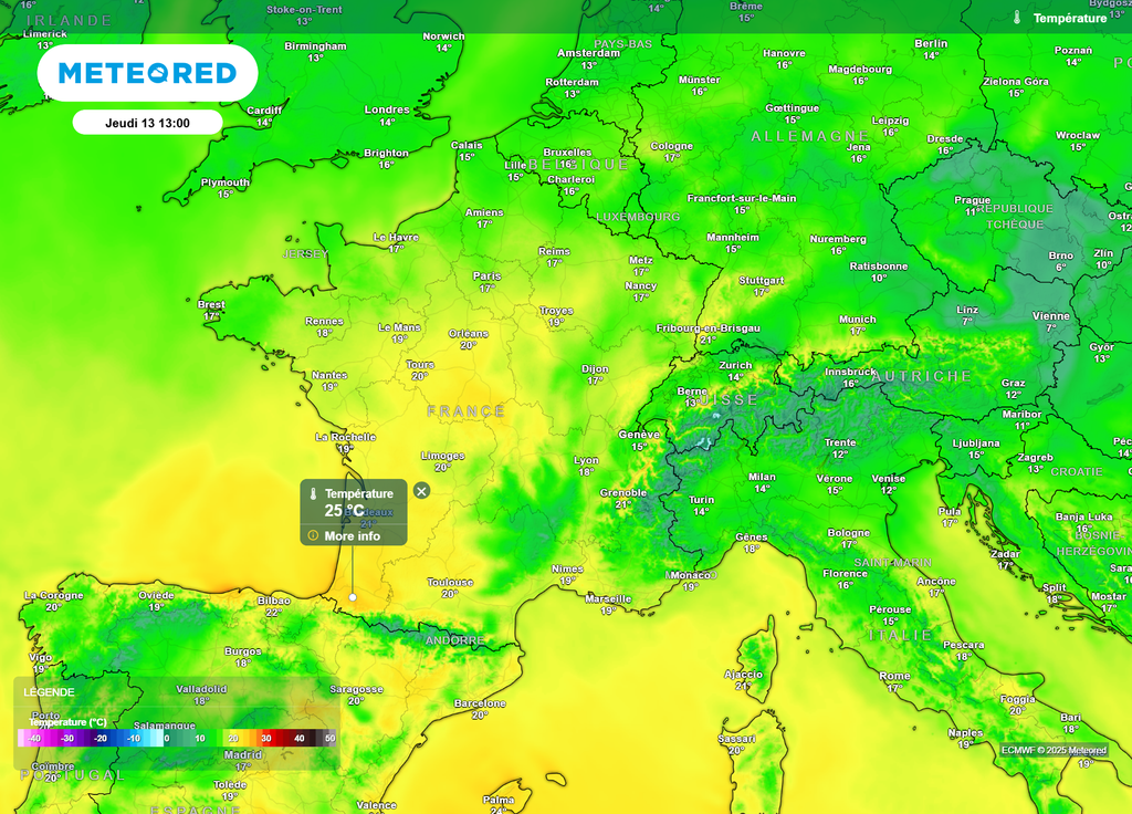 Températures jeudi après-midi
