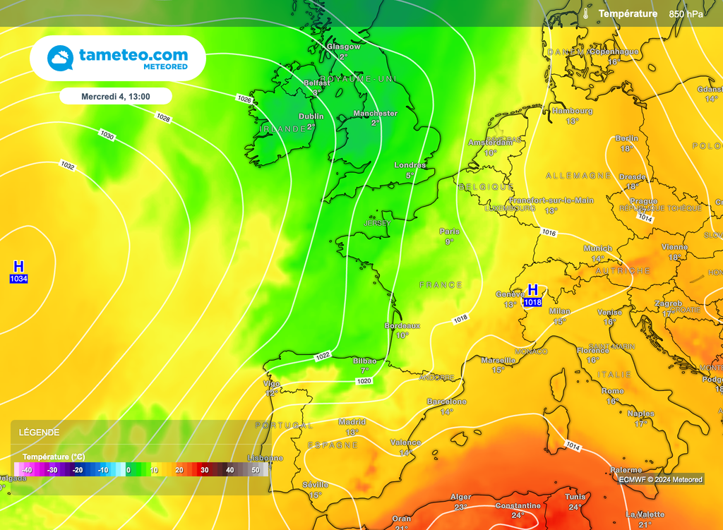 D'ici mercredi, la fraîcheur devrait s'inviter sur le quart nord-ouest de l'hexagone.