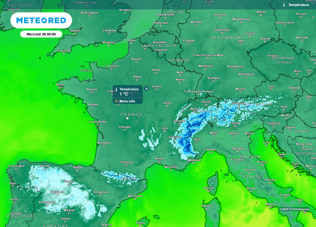 Températures minimales mercredi matin