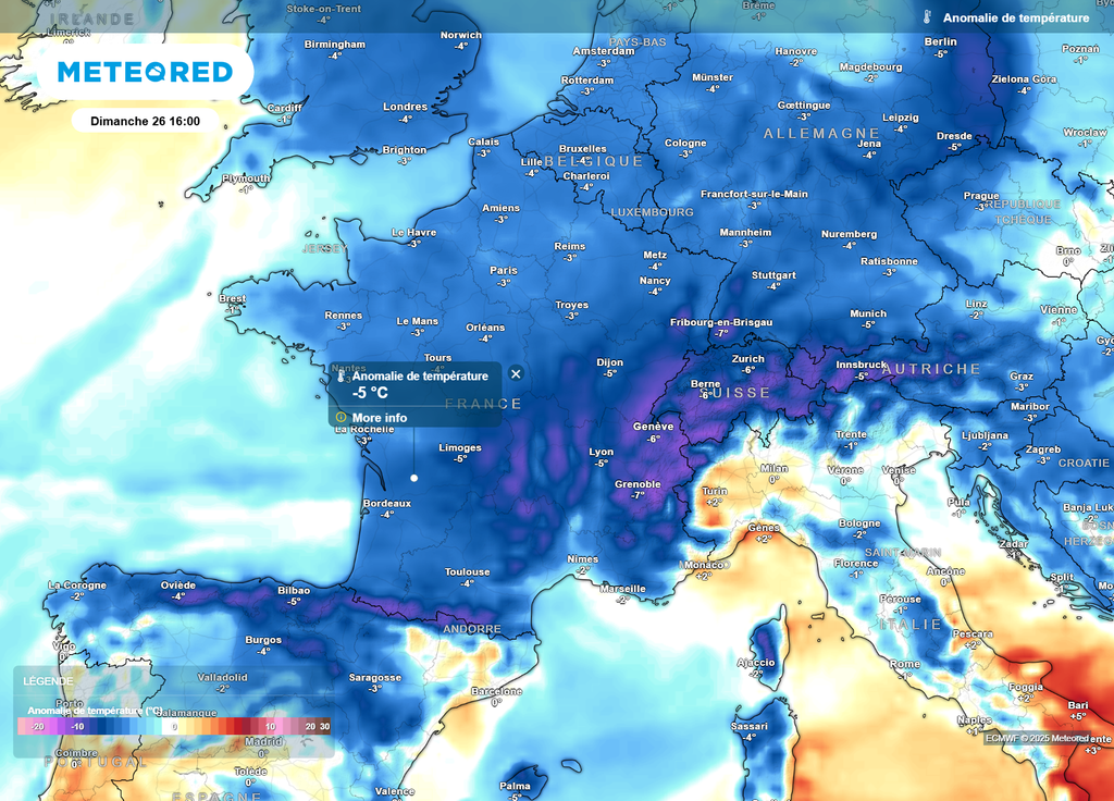 Anomalie de températures dimanche après-midi Anomalie de températures dimanche après-midi