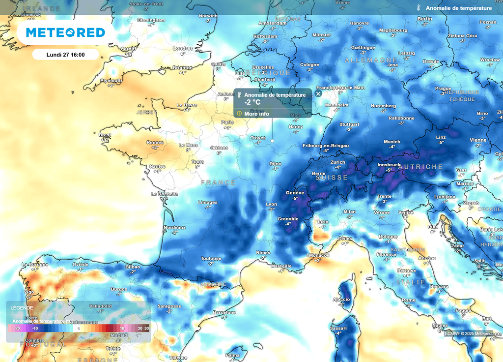 Anomalie de températures lundi après-midi Anomalie de températures lundi après-midi