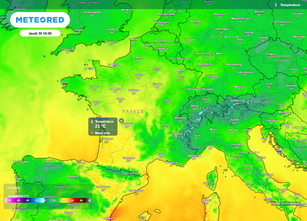 Températures jeudi après-midi Températures jeudi après-midi
