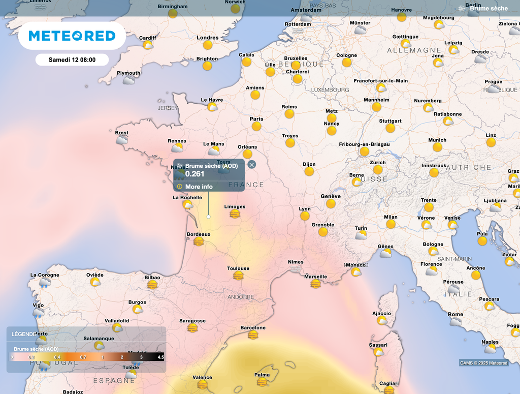 Remontée de sable perceptible dès samedi matin dès le sud et l'ouest.