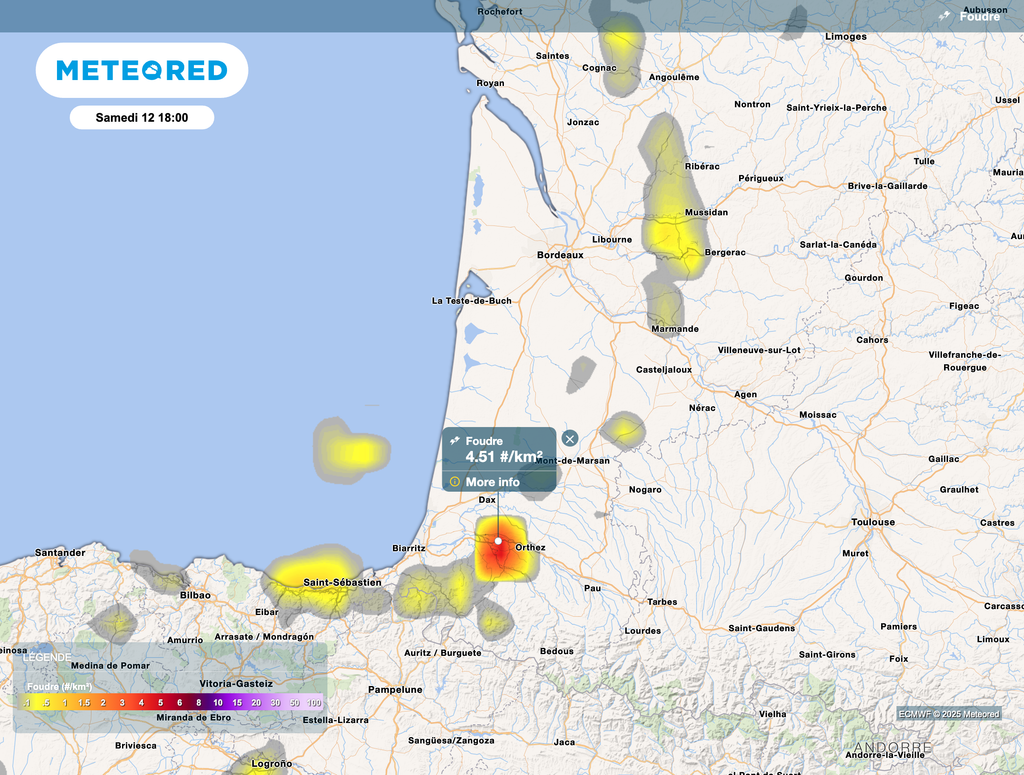 Des orages locaux pourront se présenter dès la soirée de samedi dans le sud-ouest.