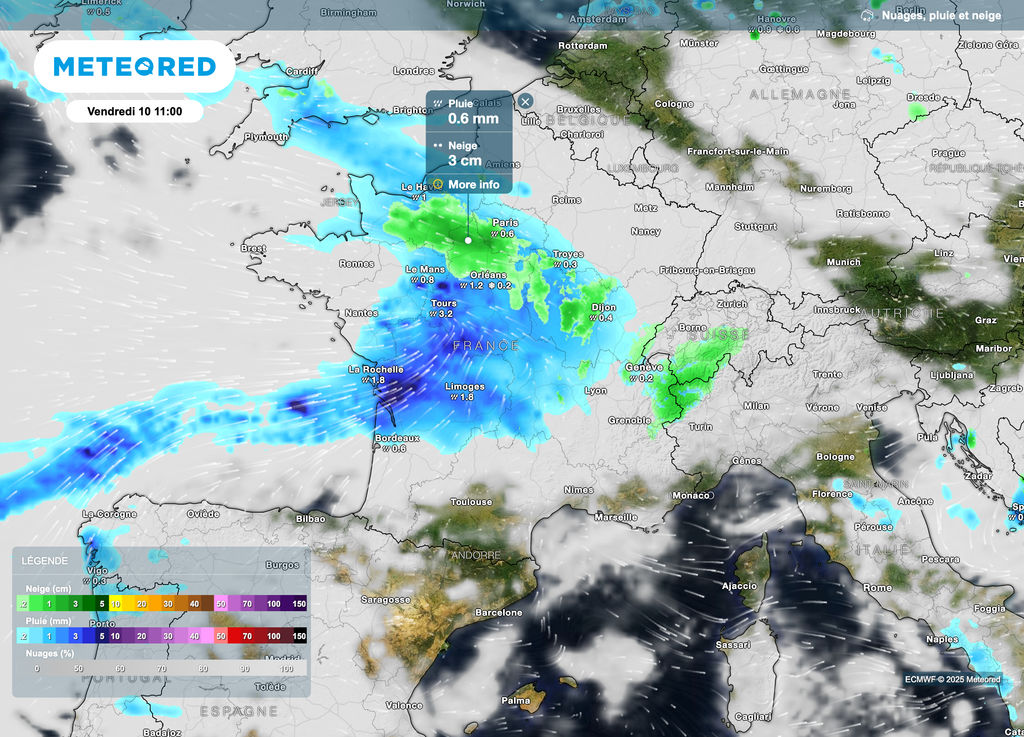 Nouveau risque de neige en plaine sur une partie de la France pour la journée de vendredi.