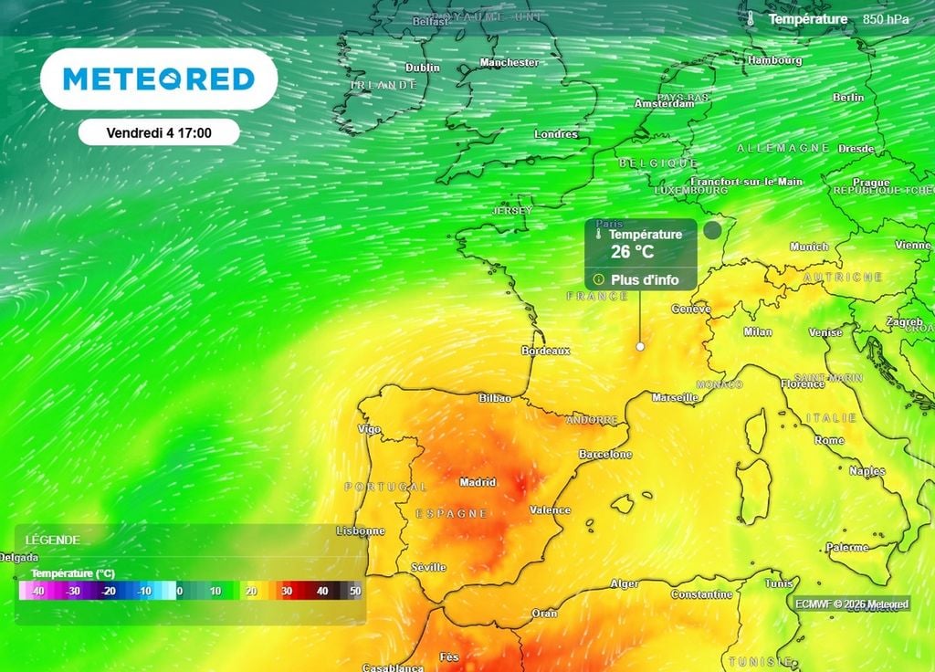 La bascule du flux au sud/sud-ouest en altitude va de nouveau permettre à de l'air très chaud de remonter vers la France en seconde partie de semaine