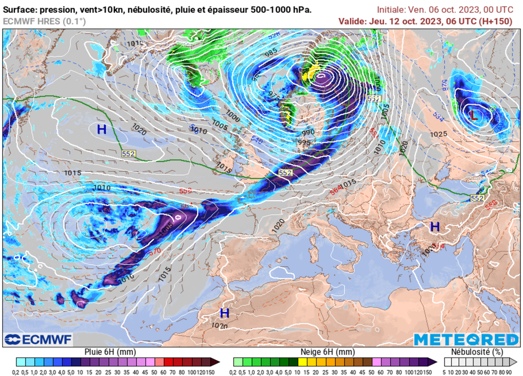 Un front très étendu entre l'Atlantique et le Nord de l'Europe pourra se présenter en fin de semaine prochaine.