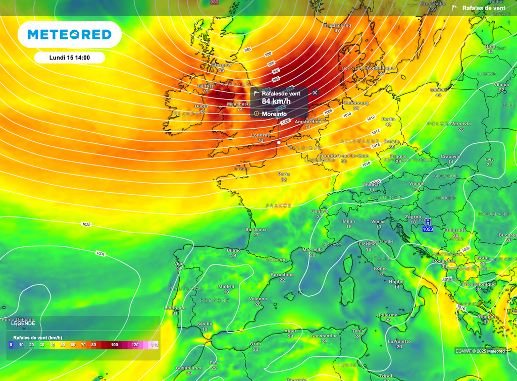 Un vent fort à très fort est prévu pour la journée de lundi sur la moitié nord.