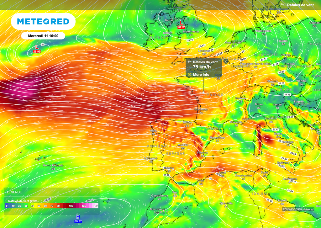 Le flux océanique sera encore bien installé en milieu de semaine prochaine.