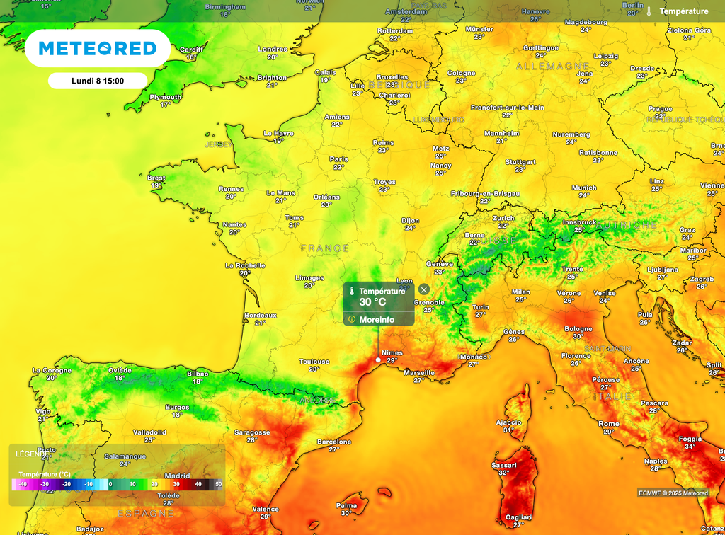 Encore une chaleur modérée à localement forte dans l'est et le sud lundi, ce avant les orages et autres intempéries.