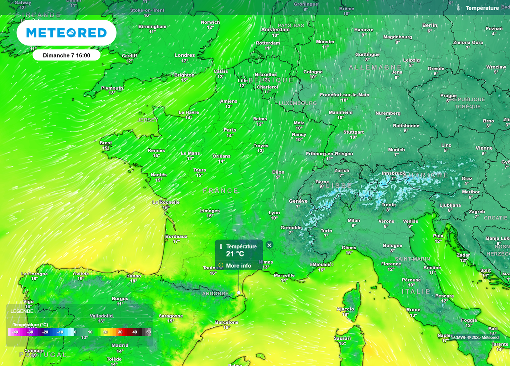 Températures dimanche après-midi Températures dimanche après-midi