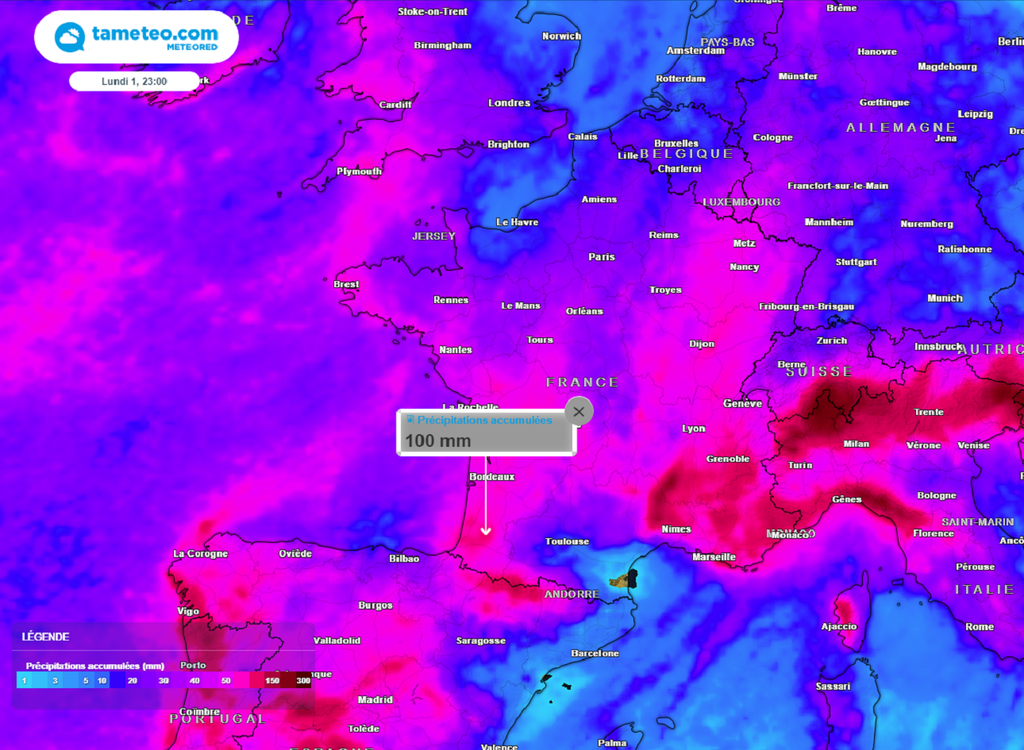 D'ici la fin du week-end de Pâques, les précipitations s'annoncent copieuses avec des cumuls approchant voire dépassant localement les 100 mm !