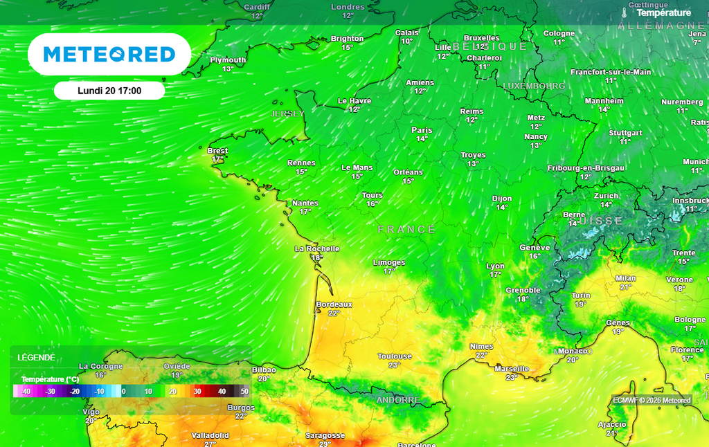 Les températures maximales devraient rester bien fraîches en début de semaine prochaine sur une large partie nord de la France !