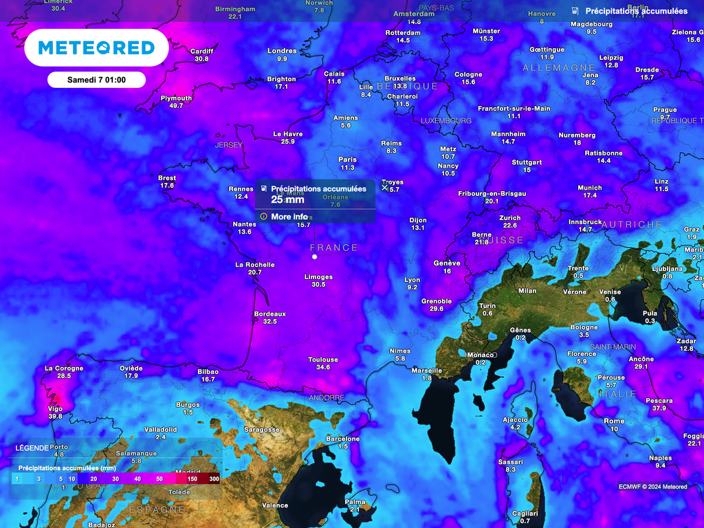 D'ici la nuit de vendredi à samedi, il sera tombé entre 10 et 15 jours de pluie sur une bonne partie de la France.