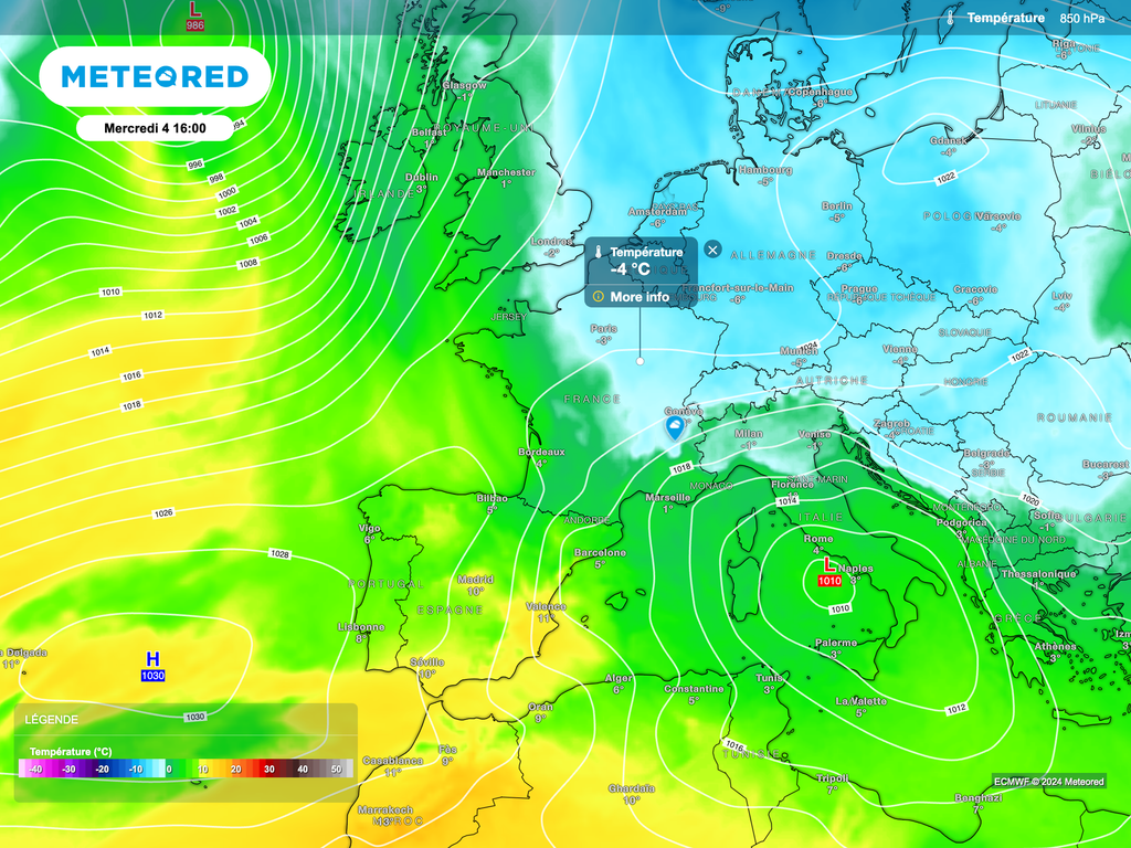La masse d'air sera temporairement froide en altitude notamment pour le milieu de semaine.