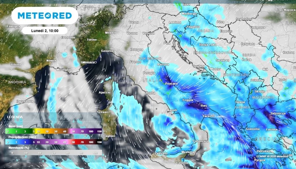 La prossima settimana, la circolazione ovest favorirà l'ingresso di correnti via via più fredde e instabili, con precipitazioni soprattutto lungo il Medio e Basso Adriatico e sulle regioni meridionali. ECMWF-MeteoRed