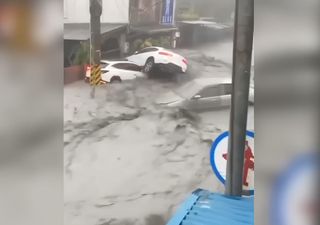 Vídeo del supertifón Ragasa: angustiosas imágenes de vehículos arrastrados por un gran deslizamiento de tierra en Taiwán