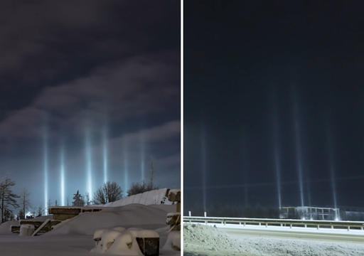 Video: asombrosos pilares de luz adornaron la hist&oacute;rica ciudad rusa de San Petersburgo