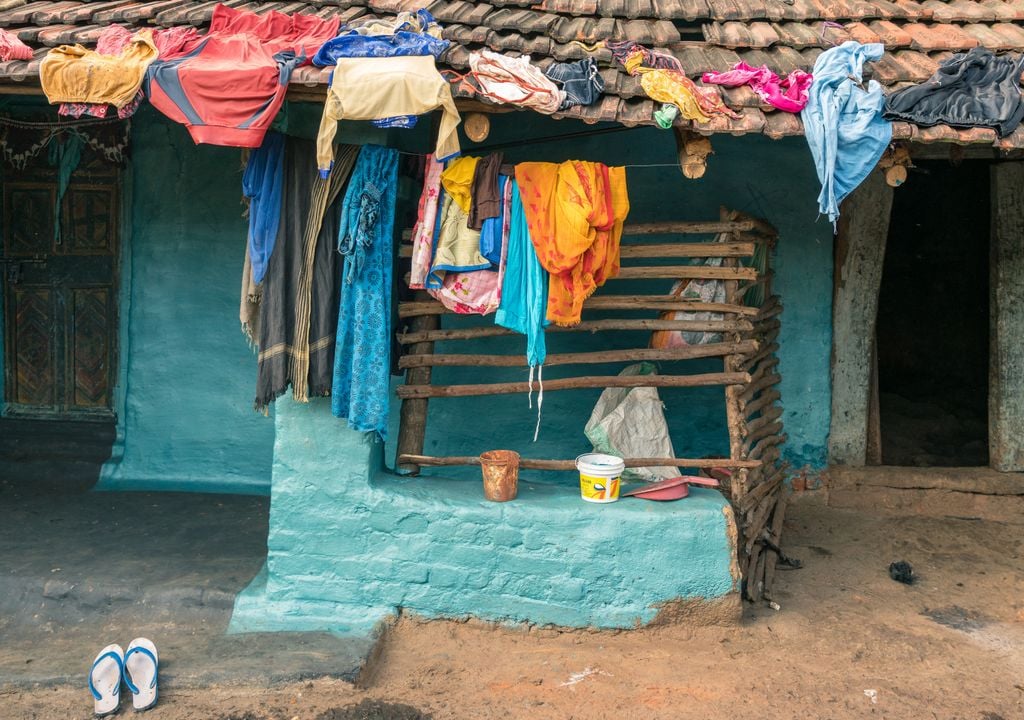 Vivienda típica de las aldeas de la región de Karanjia, en India.