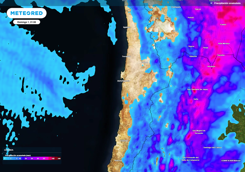 Siguen presentes las lluvias en el norte de Chile en la última semana de febrero 2026.