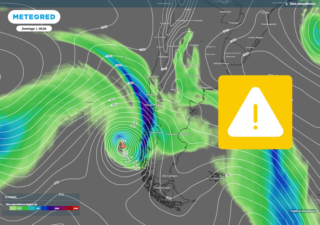 Dos serán os ríos atmosféricos que aterrizarán sobre Chile, potenciando las lluvias de los sistemas frontales.