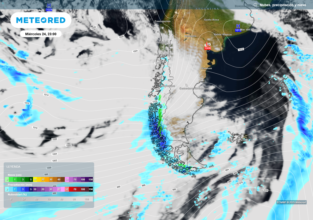 Imagen del modelo ECMWF para la noche del miércoles 24.