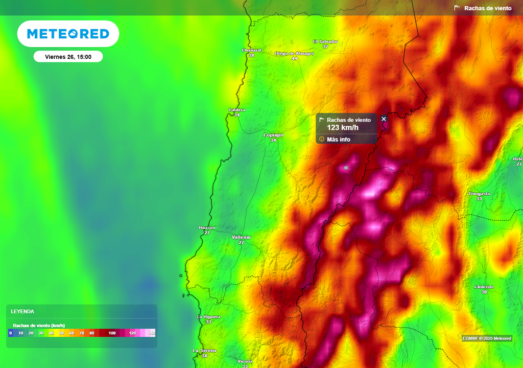 Fuertes rachas de viento en la Región de Atacama, Meteored, Chile