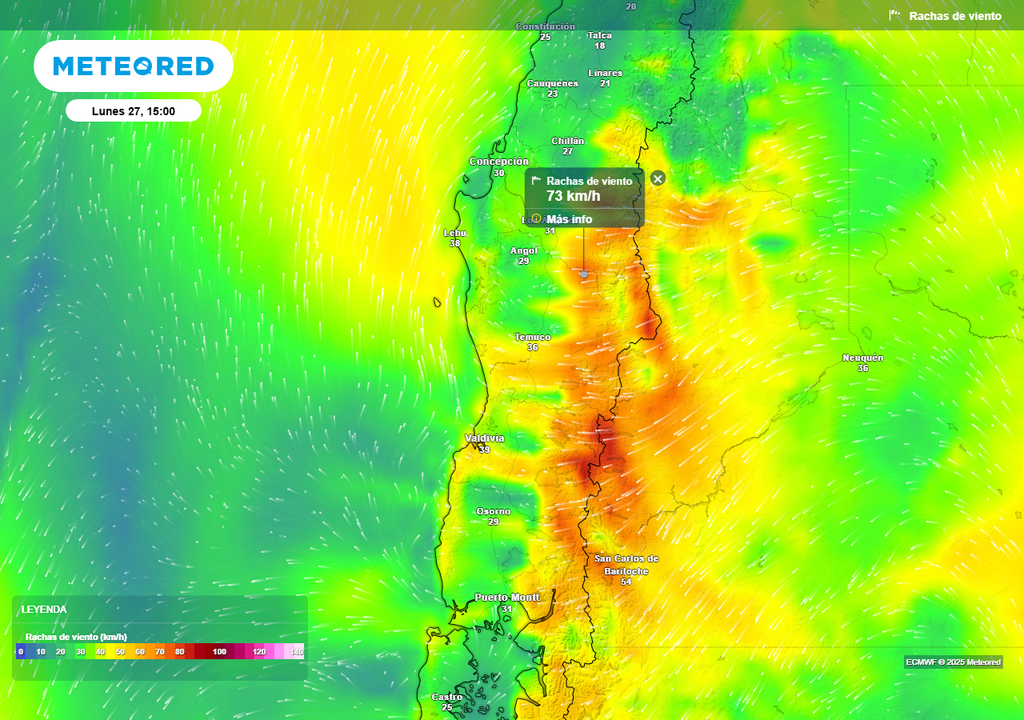 Lunes (27) viento Puelche entre Ñuble y Biobío, Meteored, Chile Lunes (27) viento Puelche entre Ñuble y Biobío, Meteored, Chile
