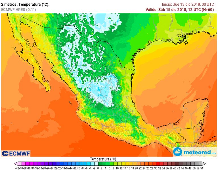 Modelo ECMWF. Previsión de temperaturas mínimas sábado 15 de diciembre de 2018 Modelo ECMWF. Previsión de temperaturas mínimas sábado 15 de diciembre de 2018
