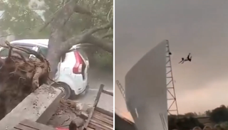 Vientos de hasta 130 km/h: impactante video muestra a una persona volando durante violentas tormentas en India