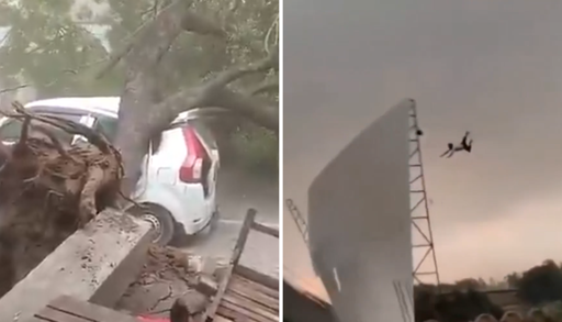 Vientos de hasta 130 km/h: impactante video muestra a una persona volando durante violentas tormentas en India