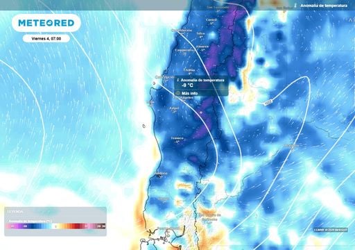 Viernes 04 se pronostica con helada de -6 &deg;C y rachas de 50 km/h en regiones de Chile centro-sur por paso de alta fr&iacute;a