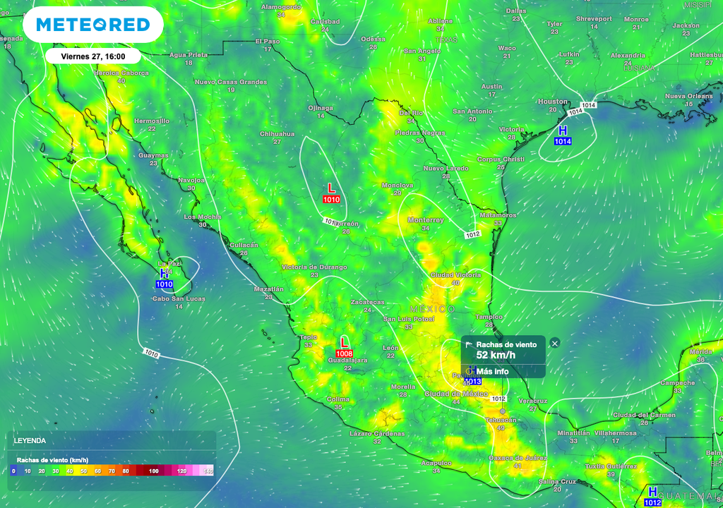 Vientos fuertes con rachas de hasta 60 km/h principalmente por la tarde.