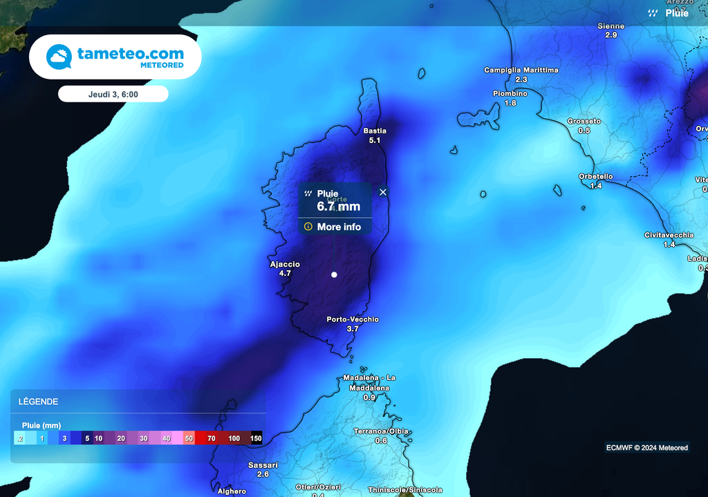 De fortes pluies orageuses concernent la Corse ce jeudi.
