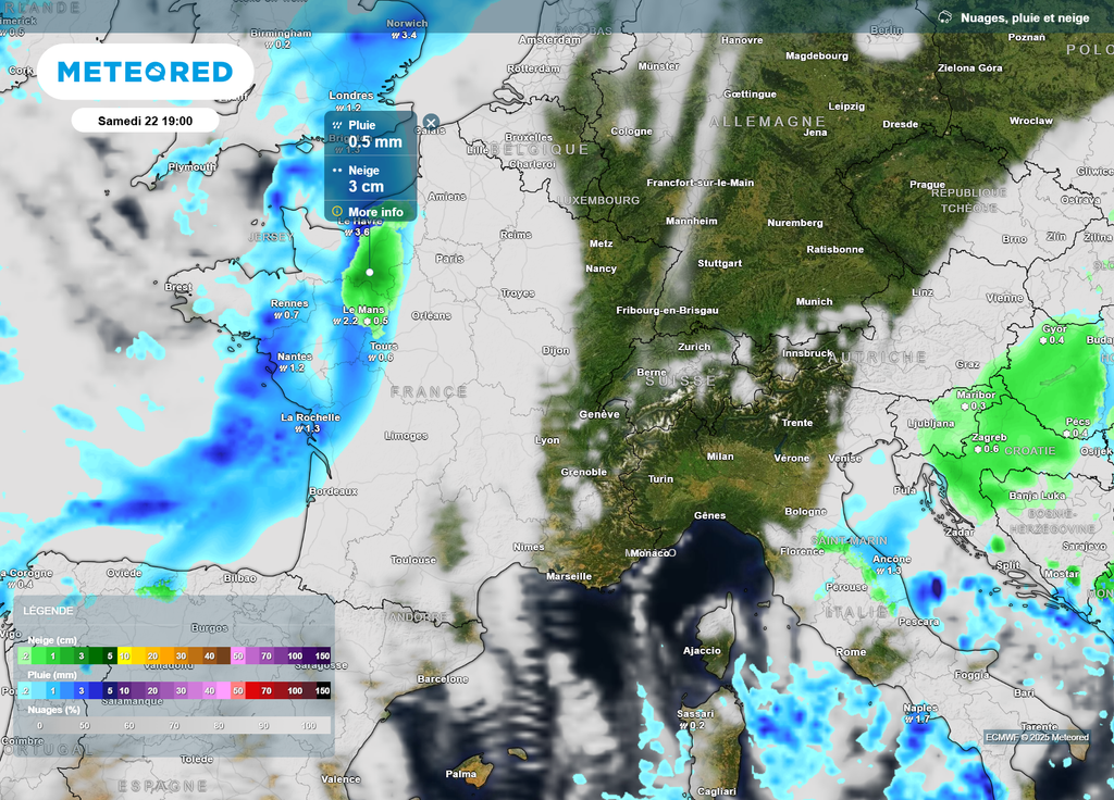 Perturbation pluie et neige samedi soir