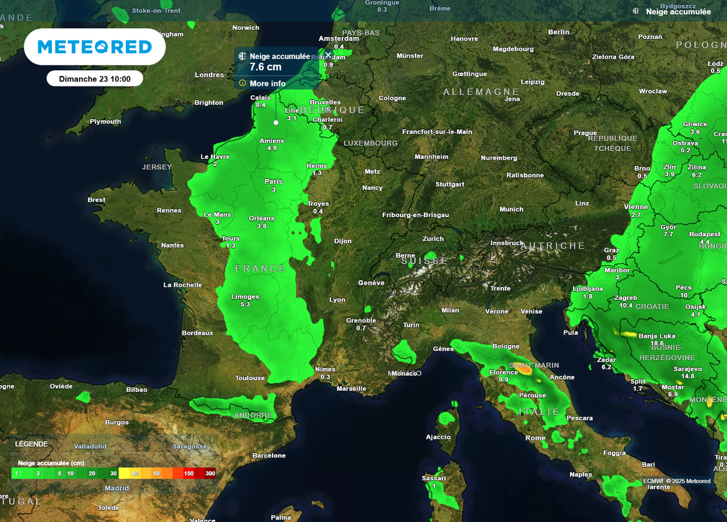 Quantités de neige dimanche matin