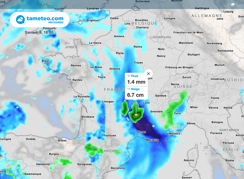 Fortes précipitations dans le quart Sud-Est annoncées pour ce samedi.