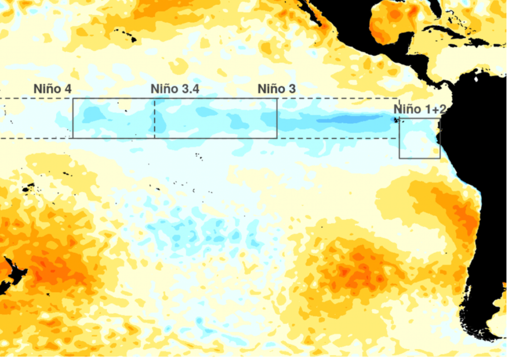 Anomalías de temperatura superficial del mar del mes de diciembre. Datos: NOAA ERSSTv5. Fuente: CIIFEN.