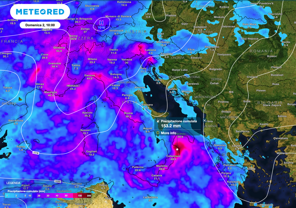 Precipitazioni cumulate fino a domenica: nuovi forti rovesci in arrivo sul Nord e parte del Centro Italia