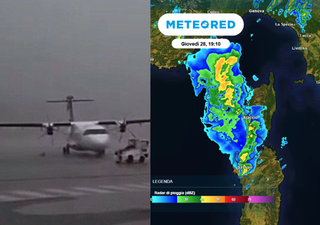 Un gran sistema convectivo barre el Mediterráneo occidental: vientos de más de 150 km/h desplazan aviones en Córcega