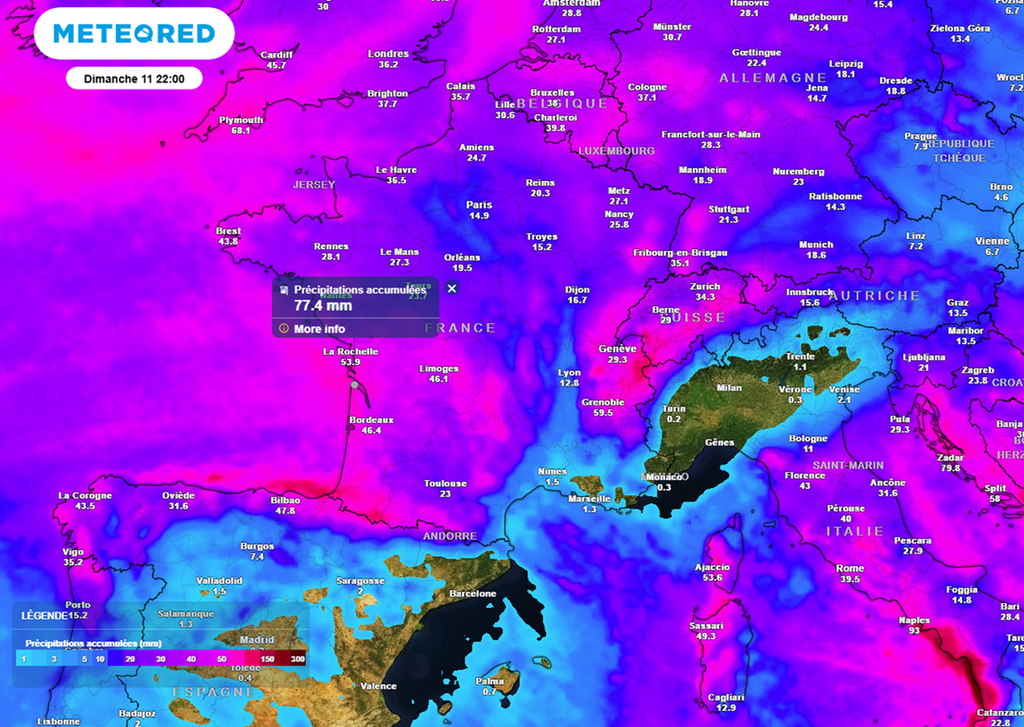 Les cumuls de précipitations seront parfois conséquents en fin de semaine, en particulier dans l'ouest et sur les reliefs exposés.